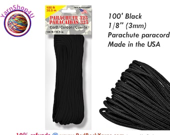 CLEARANCE! 100' Black 325 Paracord. Soft nylon parachute cord is made in the USA by Pepperell. It is good for crafts. PARA32510024