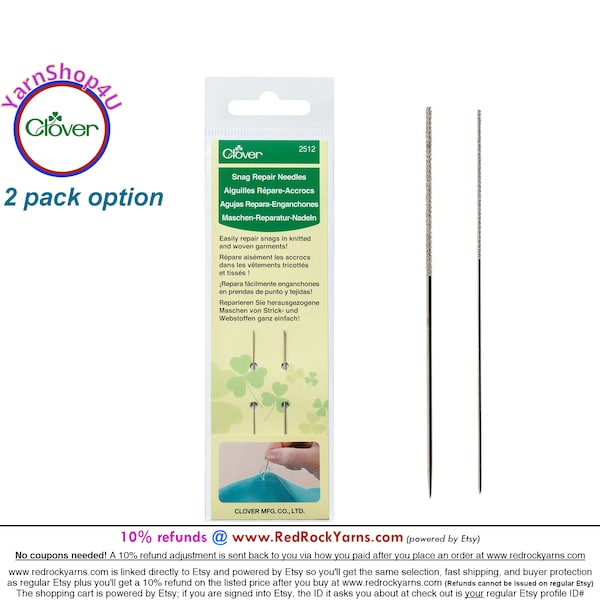 Snag Repair Needles. Repair Snags in knitted and woven garments! 2 per package. Clover Art No 2512 [Choose 1 pack or 2]