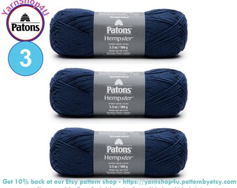NAVY 3 pack of Patons Hempster! 55/45% Hemp/Cotton Blend. #3 DK/light worsted weight. Each skein is 3.5 oz | 190 yds (100g | 174m)