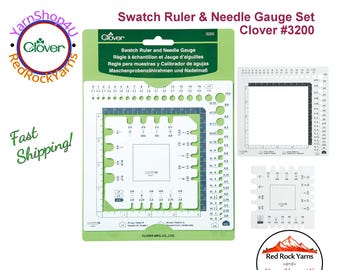 Clover Swatch Ruler and Needle Gauge. 2 piece set for counting stitches and checking Needle/Hook sizes in US, Metric and Japan sizes. #3200