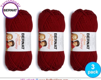 WINE 3 pack! Bernat Softee Chunky Yarn Super Bulky Yarn. 3.5oz | 108yds | 100% Acrylic Yarn. 3 skeins per pack = Bulk Buy!