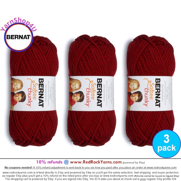 WINE 3 pack! Bernat Softee Chunky Yarn Super Bulky Yarn. 3.5oz | 108yds | 100% Acrylic Yarn. 3 skeins per pack = Bulk Buy!