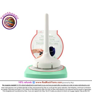 Yarn Dispenser. a rotating base spins to release as you work as you pull yarn. The Spindle height is about 6&quot;. Plastic. Made in the USA