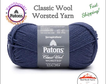 INDIGO - Patons Classic Wool Worsted Yarn Medium Weight (4). 100% wool yarn. 3.5oz | 194 yards (100g | 177m)