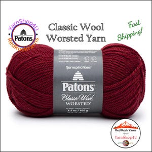 CLARET - Patons Classic Wool Worsted Yarn Medium Weight (4). 100% wool yarn. 3.5oz | 194 yards (100g | 177m)