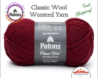 CLARET - Patons Classic Wool Worsted Yarn Medium Weight (4). 100% wool yarn. 3.5oz | 194 yards (100g | 177m)
