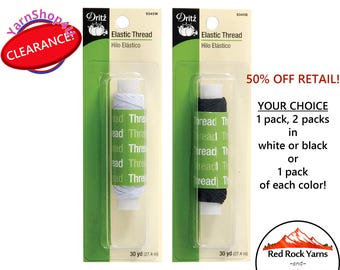CLEARANCE! White or Black Dritz Elastic Sewing Thread. 30yds each. For gathering, shirring, smocking lightweight fabrics #9345-W/B (50% off)