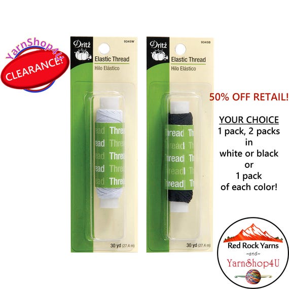White Dritz Elastic Sewing Thread. 30yds per package. For gathering, shirring, smocking lightweight fabrics #9345