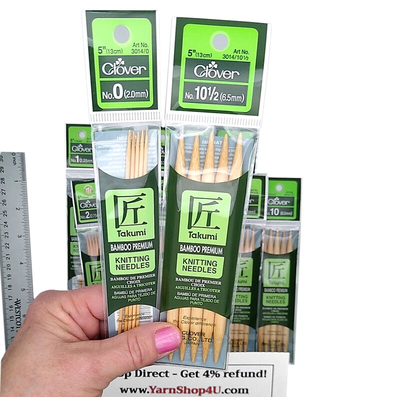 Clover Takumi 5-Inch Double Pointed Knitting Needles - Size 2 (5 Needles Per Pack)