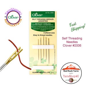 Clover Self-Threading Needles. Makes needle threading easier! Assorted size pack of 5 needles. #2006