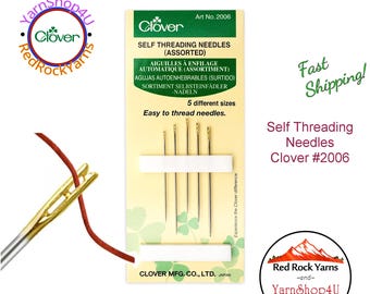 Clover Self-Threading Needles. Makes needle threading easier! Assorted size pack of 5 needles. #2006
