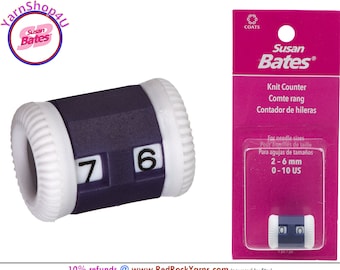 Row Counter. Susan Bates Manual Dial Counter Fits on crochet hooks or needles sizes 0-10. Manually turn to Count up to 99 rows! #14236