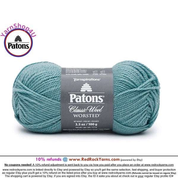 TEAL CHALK - Patons Classic Wool Worsted Yarn Medium Weight (4). 100% wool yarn. 3.5oz | 194 yards (100g | 177m)
