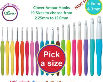 Clover Amour Crochet hooks Pick one size or add a bunch to your cart & make your own set. The size is stamped into the easy grip handle.