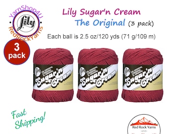 COUNTRY RED 3 Pack! 2.5oz | 120yd The Original Lily Sugar N Cream 100% Cotton Yarn. 3 Skeins Bulk Buy!