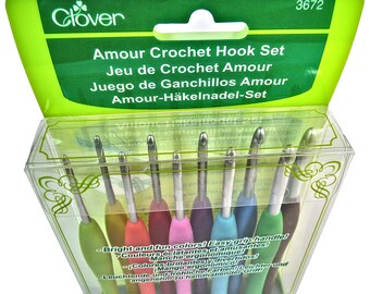 10pc Set Clover Amour Crochet Hook Set. Genuine Clover Product Aluminum  Head Clover Crochet Hook Set W Comfort Grip Handles. Clover 3672 