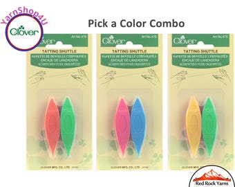 TATTING SHUTTLES. Clover #479. 2 Plastic Shuttles per pack. Each package has 2 different colors - select your color choice!