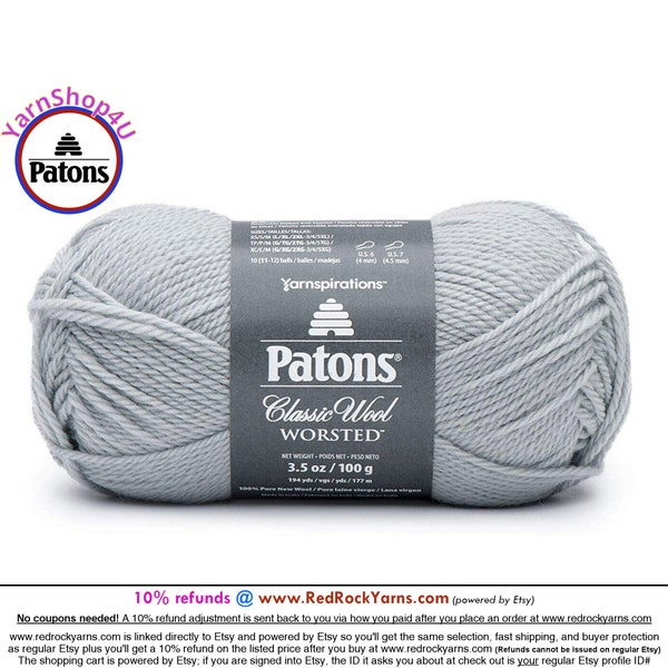 COOL GRAY - Patons Classic Wool Worsted Yarn Medium Weight (4). 100% wool yarn. 3.5oz | 194 yards (100g | 177m)