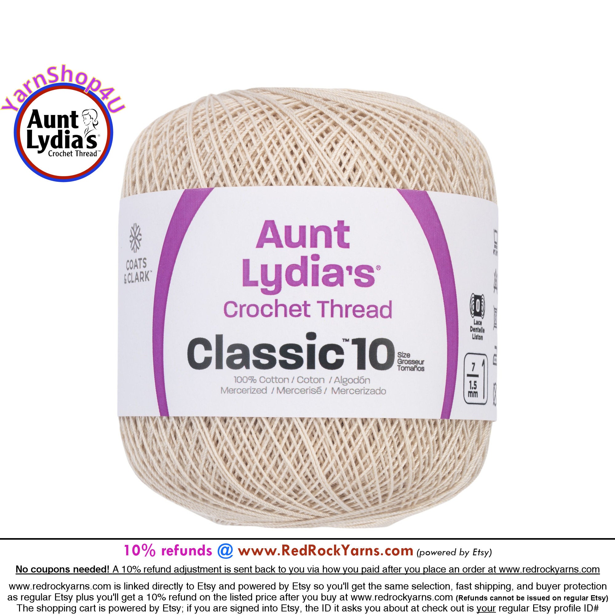 Coats And Clark Aunt Lydia's Crochet Cotton Thread - Size 10