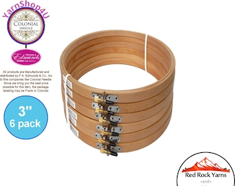 3" Pack of 6 Embroidery hoops. Frank A Edmunds / Colonial Needle Quality Hoops hard wood w/ Smooth rounded edges and screw caps. CNEH-3N