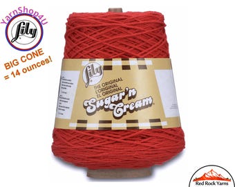 RED - 14oz | 674 yards Cone. Lily Sugar N Cream Cotton yarn. 100% cotton. Great for dishcloths and more!