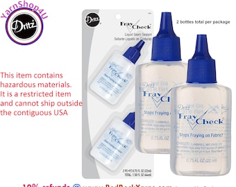 Fray Check Liquid Seam Sealant - Two .75oz bottles per package. Prevents unfinished fabric edges from fraying. Dritz #1674