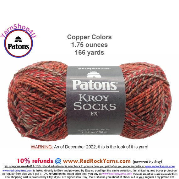 COPPER COLORS Patons Kroy Socks FX Yarn is 1.75oz 166yds Super Fine Weight 1  Sock Yarn. A Blend of 75/25% Wool/nylon 50g 152m -  Hong Kong