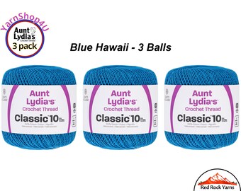 BLUE HAWAII 3 pack! Aunt Lydia's Classic 10 Crochet Thread. 350yds. Item #154-0805
