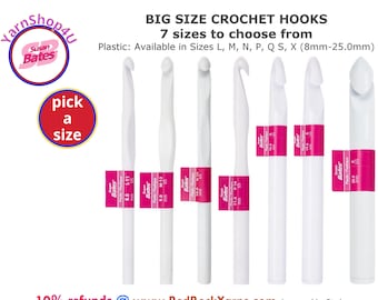 Big Susan Bates Plastic Crochet Hooks. Pick Size: L M N P Q S X (8mm - 25mm) Add each to cart for combined shipping.