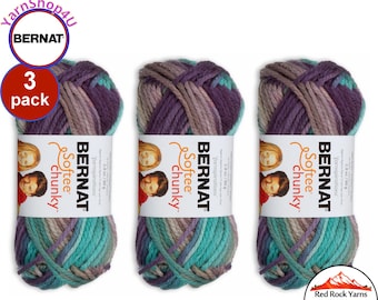 SHADOW OMBRE 3 pack! Bernat Softee Chunky Super Bulky Yarn. 2.8oz | 74yds | 100% Acrylic Yarn. 3 skeins per pack = Bulk Buy!