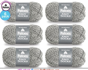 GRAY MARL 6 pack! Patons Kroy Socks Yarn is 1.75oz | 166yds Super Fine Weight (1) Sock Yarn. A Blend of 75/25% Wool/Nylon (50g | 152m)