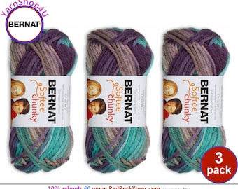 SHADOW OMBRE 3 pack! Bernat Softee Chunky Super Bulky Yarn. 2.8oz | 74yds | 100% Acrylic Yarn. 3 skeins per pack = Bulk Buy!