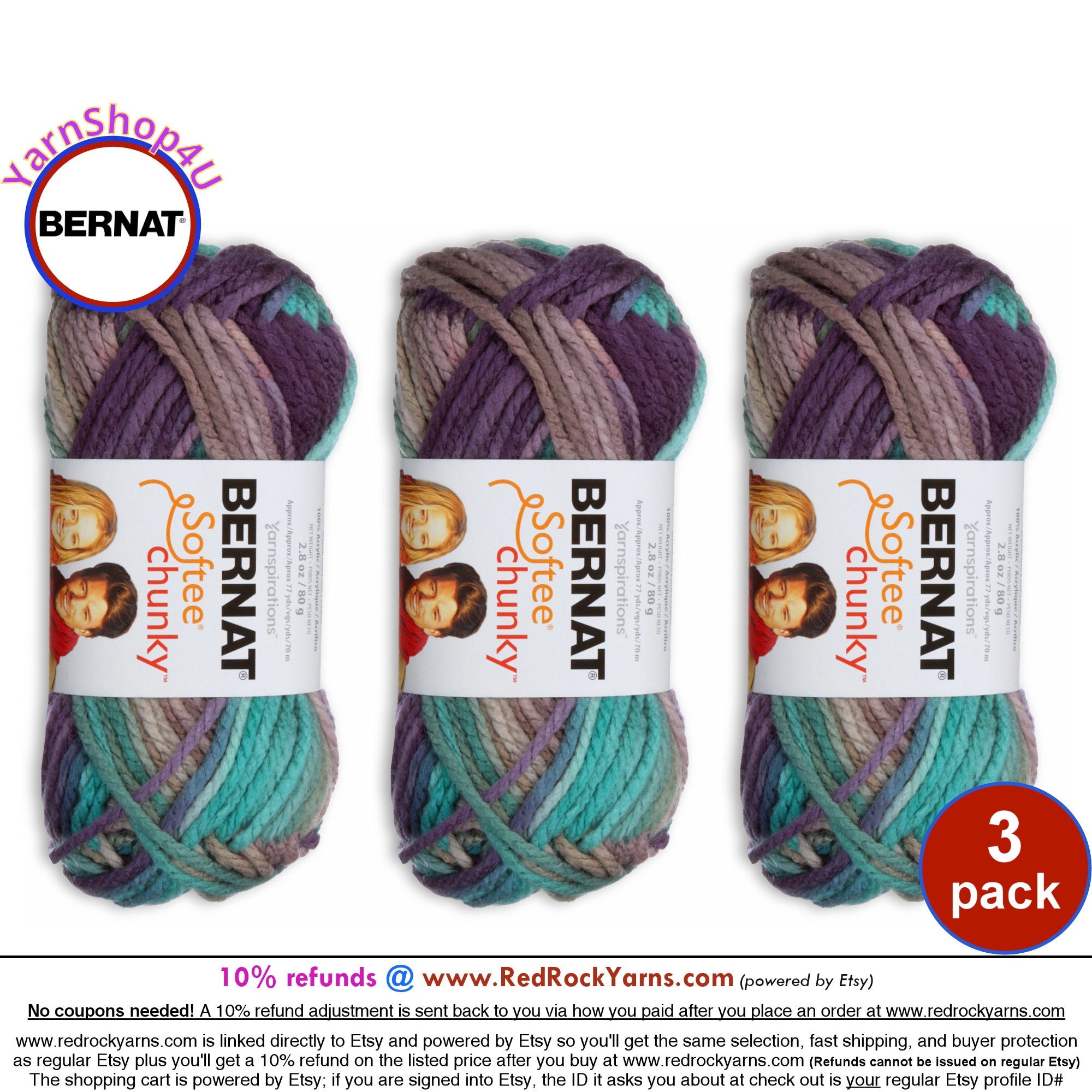 Yarnspirations Bernat Blanket Yarn Lot of 3 Skeins Shadow Purple