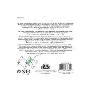 May include: A pack of 28 plastic bobbins for embroidery floss. The bobbins are green and white. The packaging includes a DMC logo and the text "Art.N&deg;: 6102/12".
