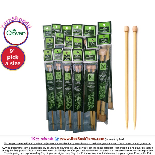 9" Clover Takumi Bamboo Knitting Needles, Single Point Straights in Sizes 0 - 19 (2mm-15m). 9 inch / 10 inch [ART 3011]