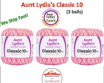 SHADED PINKS 3 Pack! Aunt Lydia's Classic 10 Crochet Thread. 300yds. Item #154-0015