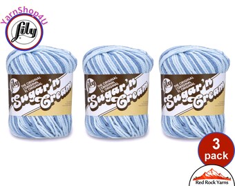 FADED DENIM 3 Pack! 2oz | 95yds. Lily Sugar N Cream The Original 100% Cotton Yarn. 2 ounces / 95 yards ea. 3 skeins Bulk Buy!