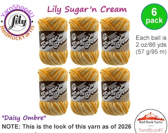 DAISY OMBRE 6 Pack! 2oz | 95yds each. Lily Sugar N Cream The Original 100% Cotton Yarn. 2 ounces / 95 yards ea. 6 skein bag = Bulk Buy!
