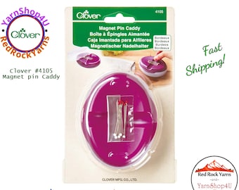 Magnet Pin Caddy with protective storage lid. Easily stack multiple caddies. Color Bordeaux (purple). 3 inches by 4 inches