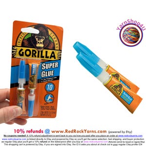 Gorilla Super Glue Twin Pack. 2 tubes .11ox (3g) each. For plastic, wood, metal, ceramic, rubber, leather, paper and more. 10 - 45 seconds