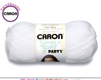 SNOW SPARKLE - Caron Simply Soft Party! 3 oz / 164 yds (85 g / 150 m) 99% Acrylic, 1 percent Metallic (3 ounce / 164 yards) Color #0001