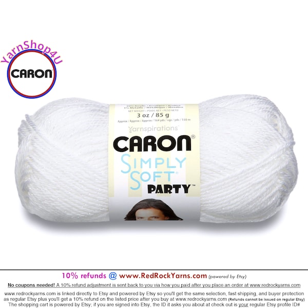 SNOW SPARKLE - Caron Simply Soft Party! 3 oz / 164 yds (85 g / 150 m) 99% Acrylic, 1 percent Metallic (3 ounce / 164 yards) Color #0001