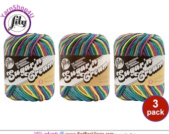 PSYCHEDELIC 3 Pack! 2oz | 95yds. Lily Sugar N Cream The Original 100% Cotton Yarn. 2 ounces / 95 yards ea. 3 skeins Bulk Buy!