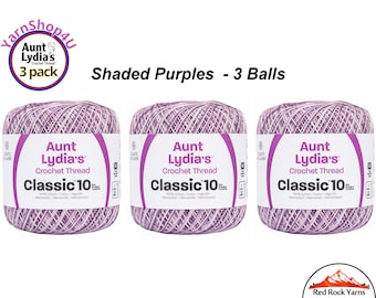 SHADED PURPLES 3 pack! Aunt Lydia's Classic 10 Crochet Thread. 300yds. Item #154-0026