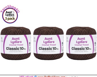 FUDGE BROWN 3 pack! Aunt Lydia's Classic 10 Crochet Thread. 350yds. Item #154-0131