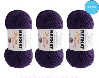 GRAPE 3 pack! Bernat Softee Chunky Yarn Super Bulky Yarn. 3.5oz | 108yds | 100% Acrylic Yarn. 3 skeins per pack = Bulk Buy!