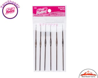 6pc Susan Bates Steel Crochet Hook Set. Sizes 0-10 (Size 0, Size 1, Size 7, Size 8, Size 9 Size 10). Comes in a reusable Vinyl Pouch. #12185