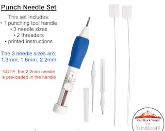 PUNCH NEEDLE Tool Set. 3 Needle Sizes. For raised Embroidery Art! Create Russian Embroidery, Tapestry, Rug, Crochet Punch WDPN001