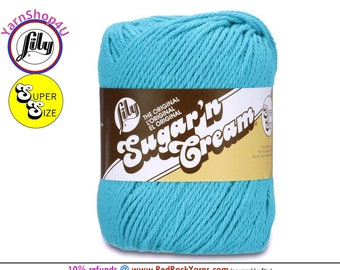 MOD BLUE - Super Size 4oz | 190yds. 100% Cotton yarn. Original Lily Sugar N Cream. Solid Cotton Yarn (4 ounces | 190 yards)