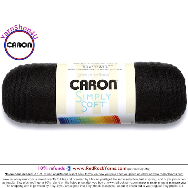 BLACK - Caron Simply Soft 6oz / 315yds (170g / 288m) 100% Acrylic yarn. Item H970039727